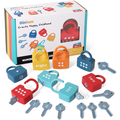 Dinhon Montessori Number Lock Key Toy Learning Game for 3-5 Years Old Kids