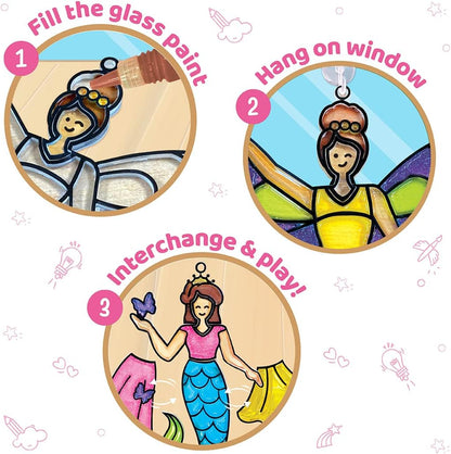 Imagimake Window Art - Princess, Mermaid, Unicorn 16 Pieces Suncatcher Kit