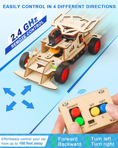 Poraxy STEM Kits for Kids 8-10, STEM Toys for Boys Ages 8-13, Remote Control Car, Wooden 3D Puzzles Science Kits 8-12 Projects Building Model, Birthday Gifts for 9 11 14 Year Old Teen Boys Girls