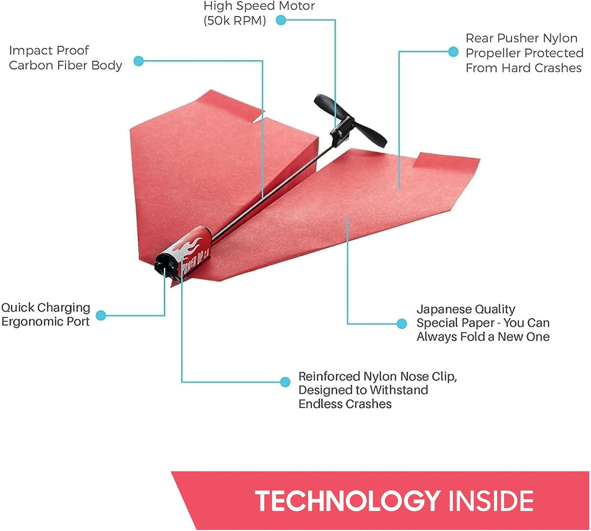 POWERUP 2.0 Paper Airplane Kit Electric Plane Motor Launcher DIY Toy - Red