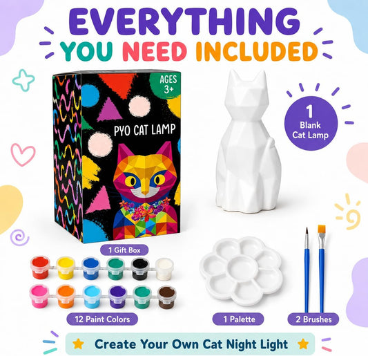 Goodyking Paint Your Own Cat Lamp Kit, DIY Cat Crafts Night Light, Painting Kit Arts & Crafts for Kids Ages 8-12, Art Supplies Birthday Easter Party Holiday Gift for Teens Girls Boys Age 3 4 5 6 7 8+