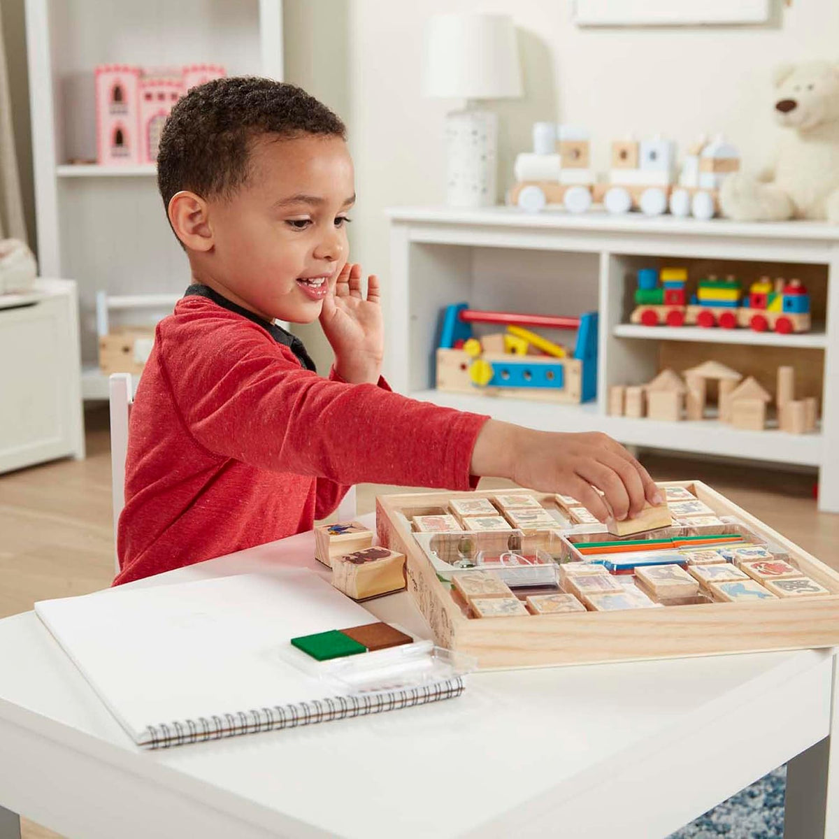 Melissa & Doug Deluxe Animals Wooden Stamp Set with Markers