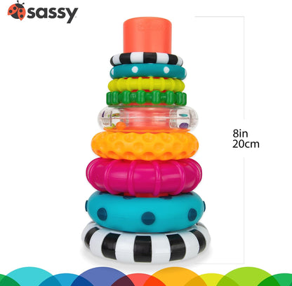 Sassy Stacks of Circles Stacking Ring STEM Learning Toy, Age 6+ Months, Multi, 9 Piece Set