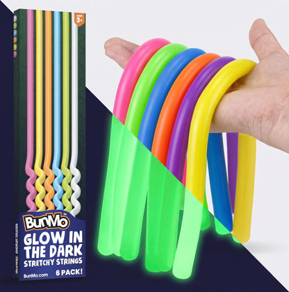 BUNMO Sensory Toys - Stretchy Noodle Strings - Stimulating & Addictive Fidget Toys for Kids - Hours of Fun for Kids - Worry Noodles - Smooth 6 Pack