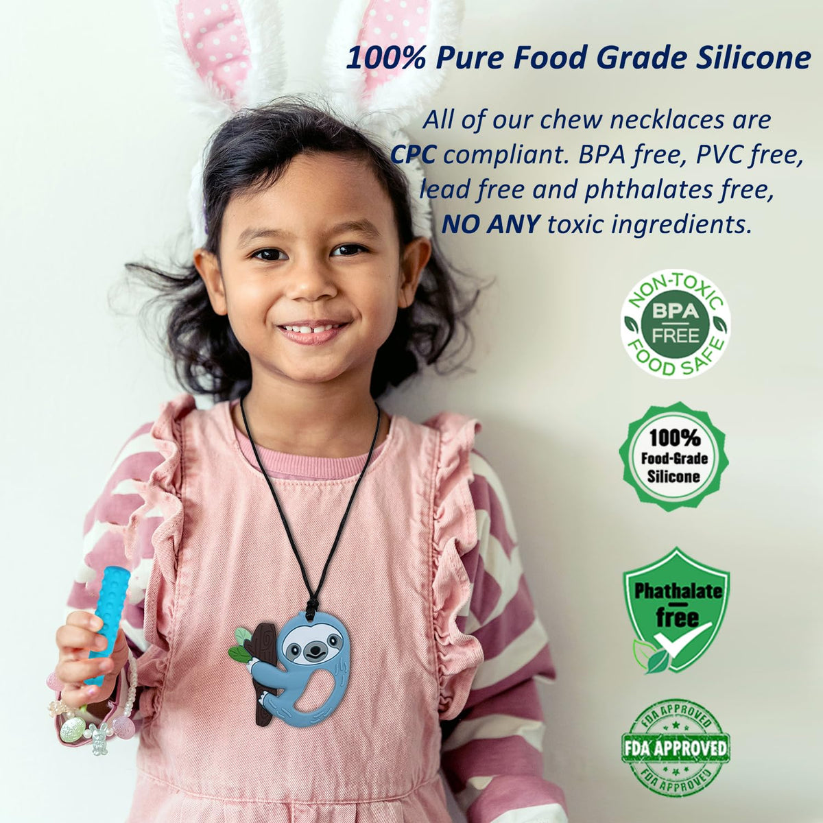 Chew Necklaces for Sensory Kids Boys Girls, Chewy Necklace Sensory Toys for Kids with Autism 6 Pack, Silicone Oral Motor Aids Chew Toys for Children Adults Reduce Fidgeting