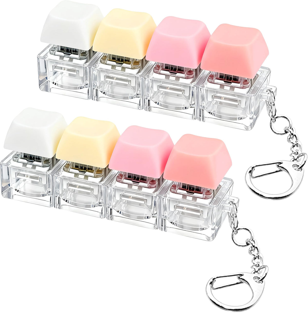 2 PCS Keyboard Fidget Toy, Keyboard Fidget Keychain 4-in-1 Keyboard Decompression Button Finger Clicker Toys, Keychain Button Stress Relief Fidget Gifts to Relief Stress (Transparent)
