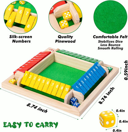 Shut The Box Game, 4-Player Wooden dice Game That's Perfect for Parties and Gatherings. It enhances Math and Decision-Making Skills While Providing Endless Entertainment.