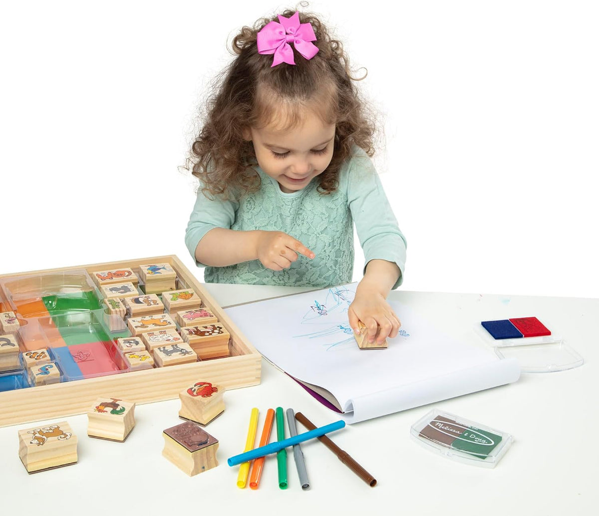 Melissa & Doug Deluxe Animals Wooden Stamp Set with Markers