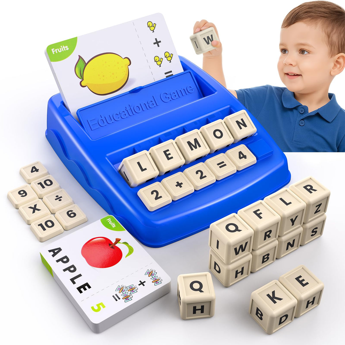 Educational Toys Learning Games for Kids 3-8, Matching Letter Spelling Early Math Game for Preschool& Kindergarten Kids Boys and Girls Light Blue ，Christmas Birthday gift for 4 5 6 7 boys girls