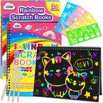 ZMLM Scratch Paper Art-Crafts Gift: 2 Pack Rainbow Notebooks Supplies Toys