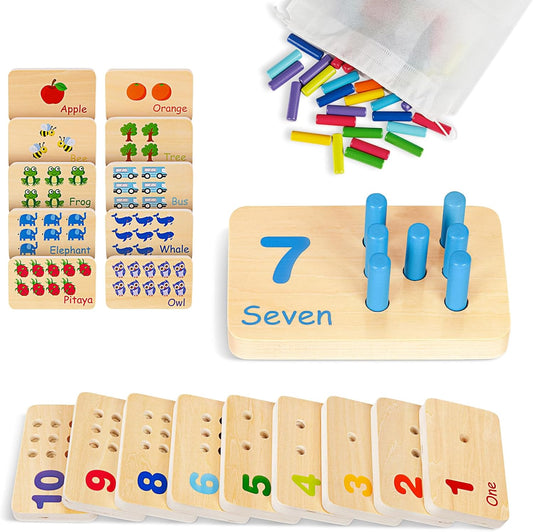 TOOKYLAND Peg Board Toddler Toys, Counting Wooden Toys with 55 Pegs