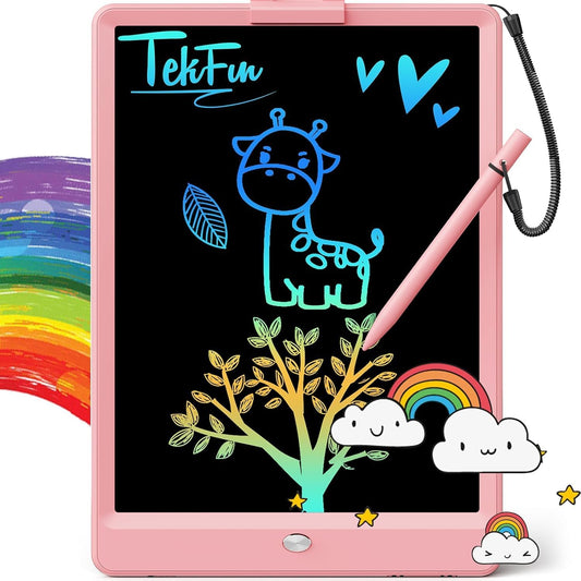 TEKFUN LCD Writing Tablet for Kids, 10-inch Coloring Drawing Pad, Mess Free Doodle Board, Airplane Travel Toys for Boys and Toddlers, Road Trip Essentials, Gifts for 3 4 5 6 7 8 Year Old Girls (Pink)