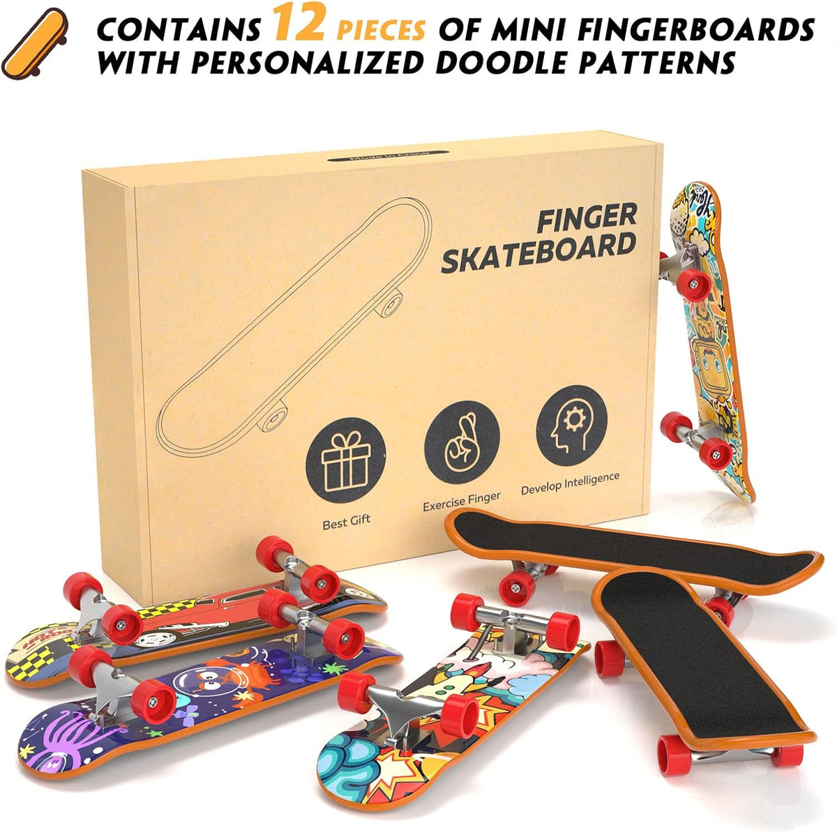 Fingerboard Mini Finger Skateboards 12PCS Professional Finger Boards Set Creative Fingertips Movement, Mini Skateboard Starter Kit Finger Sports Party Favors Novelty