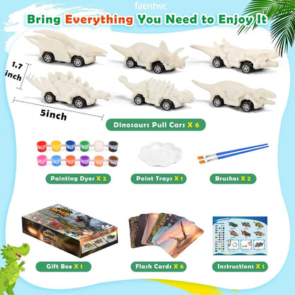 faentwc Dinosaur Painting Toys for Kids 5-7: Birthday Gifts for Kid Age 3-12 2 in 1 Dino Arts Painting Kits and Pull Back Cars Toy for Boys 4 5 6 7 8 9 10 Year Old Art & Craft Set