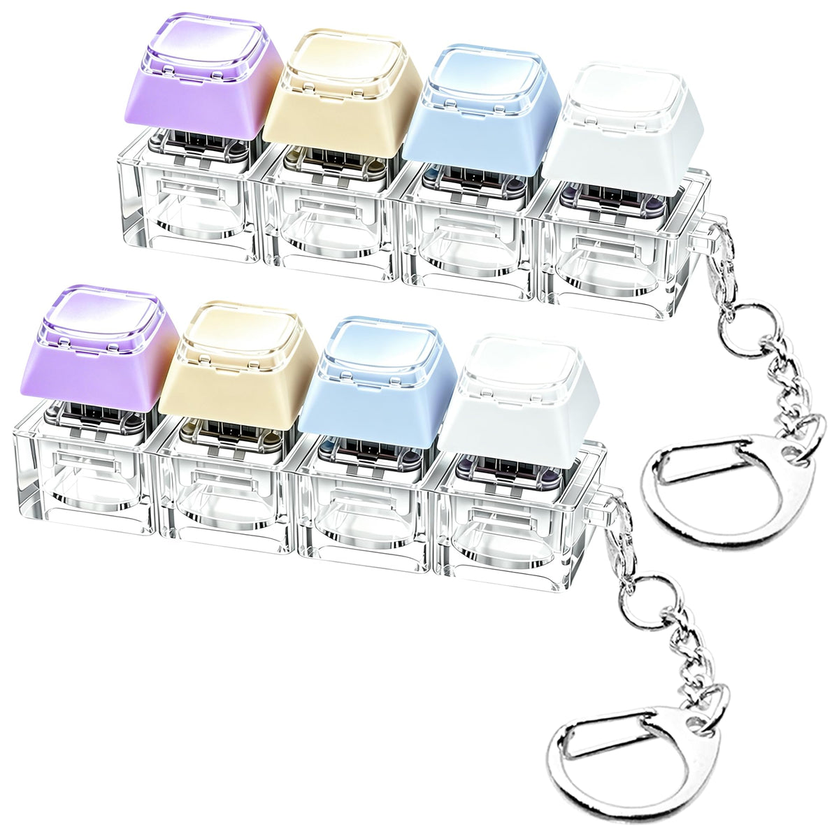 2 PCS Keyboard Fidget Toy, Keyboard Fidget Keychain 4-in-1 Keyboard Decompression Button Finger Clicker Toys, Keychain Button Stress Relief Fidget Gifts to Relief Stress (Transparent)