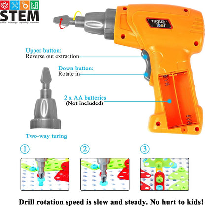 HAPTIME Design and Drill Toy,Educational Toys Building for Kids Ages 3-8,STEM Toys for 3 4 5 6 Year Old,193 Pcs Electric Drill Toy,Magic Montessori Play Toolbox for Toddler Boys Girls Preschool