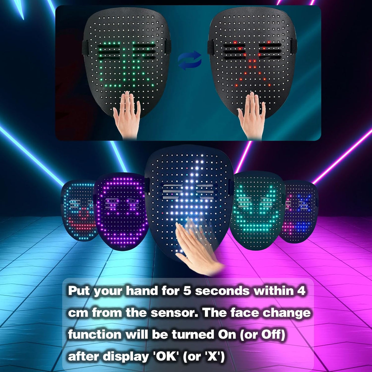 MOYACA Led Mask Light up Mask with Gesture Sensing, Cool Toys Men Boys Gift
