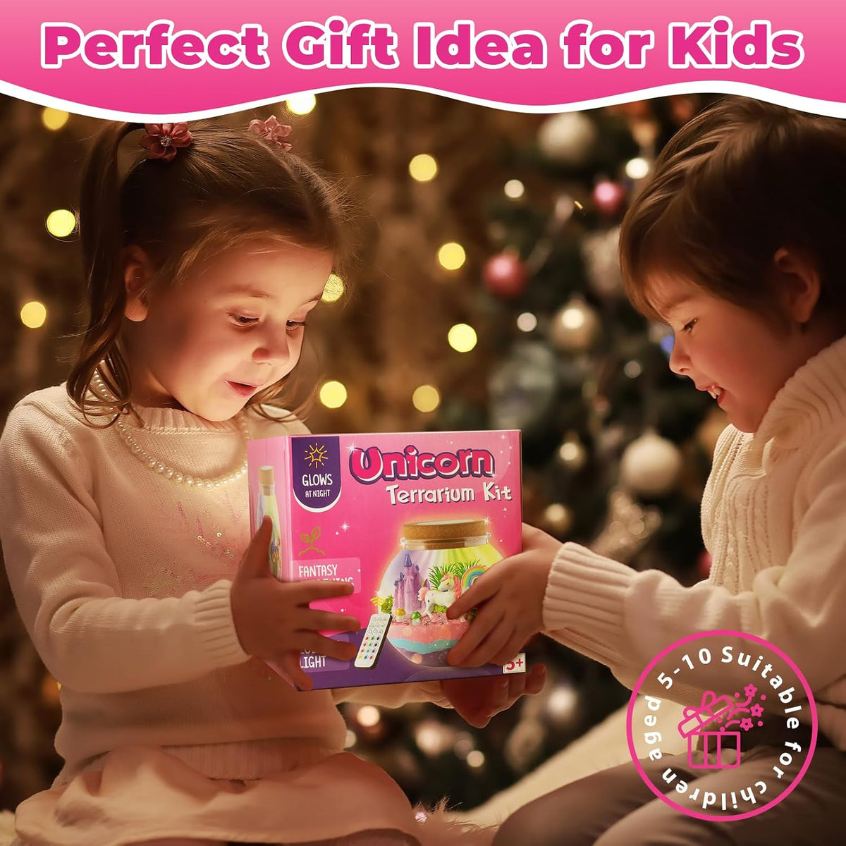 JOYEEMAX Unicorn Light-Up Terrarium Kit for Kids - LED Night Light Birthday Gift for Girls Ages 4 5 6 7 8-12 Year Old - Unicorn Toys for Girls - DIY Arts and Crafts Kit for Kids