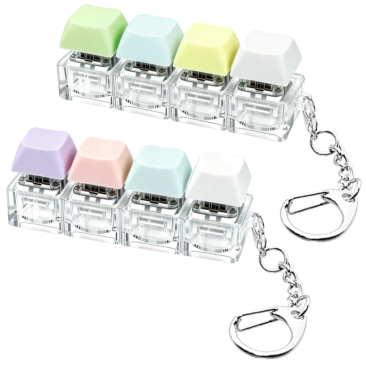 2 PCS Keyboard Fidget Toy, Keyboard Fidget Keychain 4-in-1 Keyboard Decompression Button Finger Clicker Toys, Keychain Button Stress Relief Fidget Gifts to Relief Stress (Transparent)