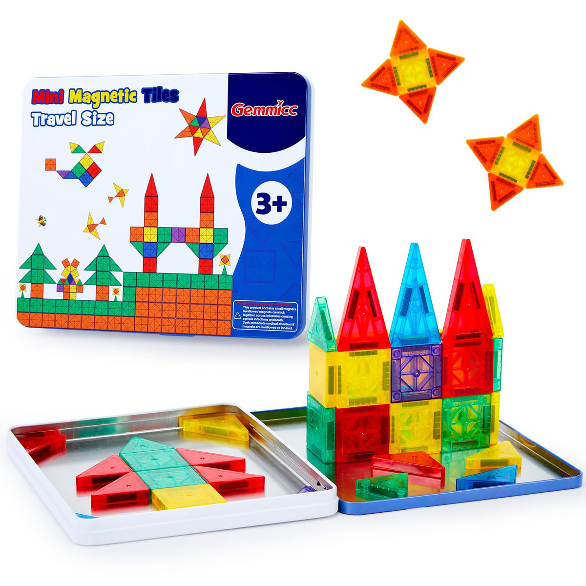 Gemmicc 100 PCS Magnetic Tiles with 2 Cars, STEM Approved Educational Magnet BuildingToys, Magnet Puzzles Stacking Blocks for Boys Girls