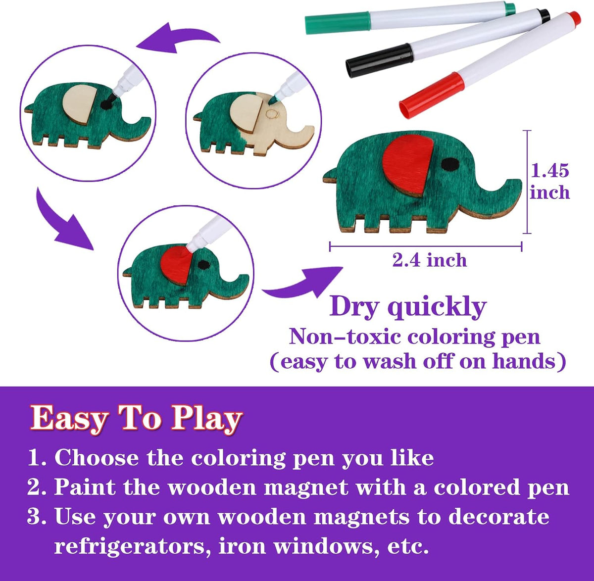 DIY Wooden Magnet 36 Art Craft Supplies Painting Kit for Kids Ages 4-8 8-12