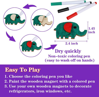 DIY Wooden Magnet 36 Art Craft Supplies Painting Kit for Kids Ages 4-8 8-12