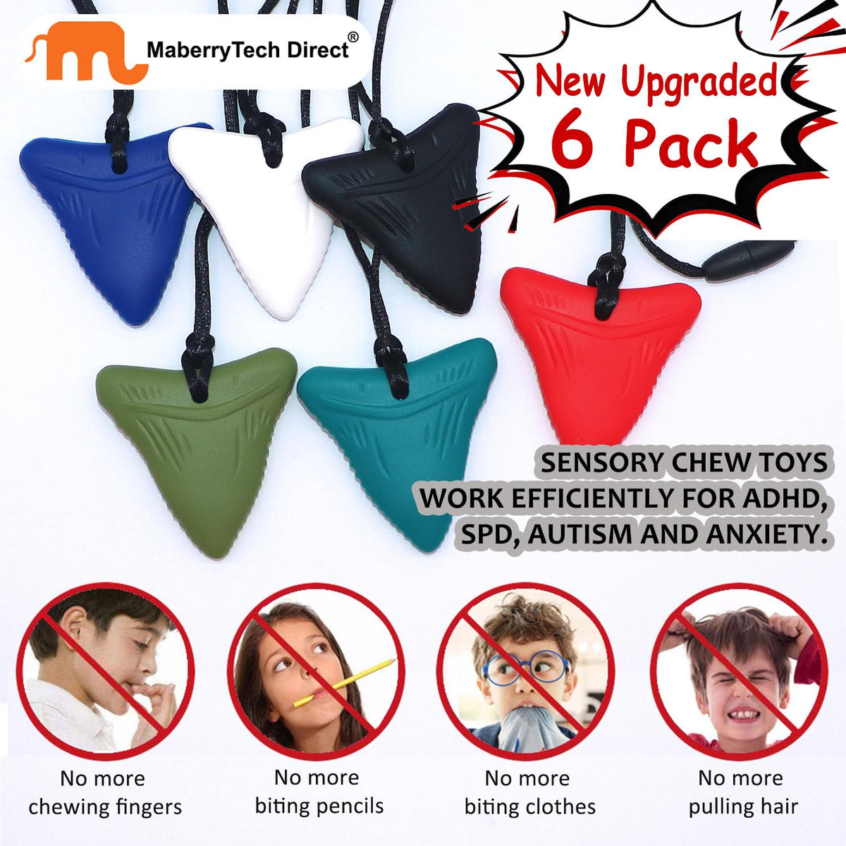 Chew Necklaces for Sensory Kids, 6 Pack Chewy Necklace Sensory Toys for Autism, ADHD, Anxiety- Silicone Teething Necklace Oral Chew Toys for Boys Girls Adults Chewer Reduces Chewing Fidgeting