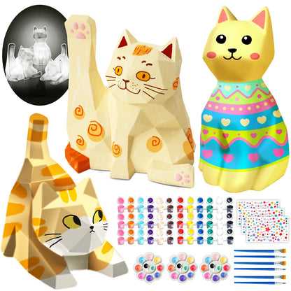 Goodyking Paint Your Own Cat Lamp Kit, DIY Cat Crafts Night Light, Painting Kit Arts & Crafts for Kids Ages 8-12, Art Supplies Birthday Easter Party Holiday Gift for Teens Girls Boys Age 3 4 5 6 7 8+
