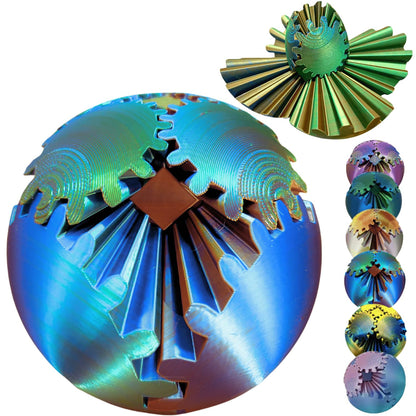 Gear Ball 3D Printed Spin Ball Cube Fidget Toys, Gear Sphere Fidget Toy, GearSphere Desk Toy Stress Fidget Balls, Fidgets Spinners for Adults & Kids Anxiety Relaxing (Laser Green Blue, 3.1 Inch)