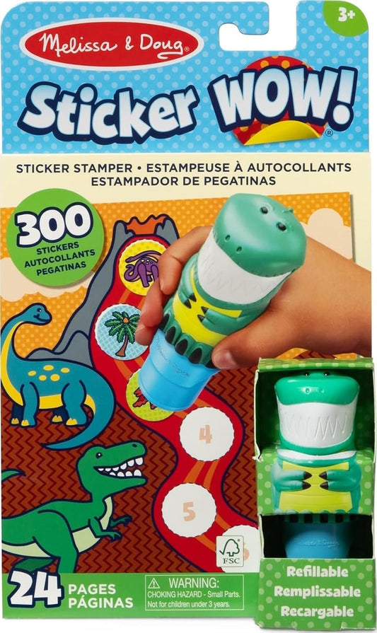Melissa & Doug Sticker Wow!™ Dinosaur Bundle: 24-Page Activity Book, Refillable Sticker Stamper, Mini Pad, 500 Stickers, Arts and Crafts for Kids Ages 3+