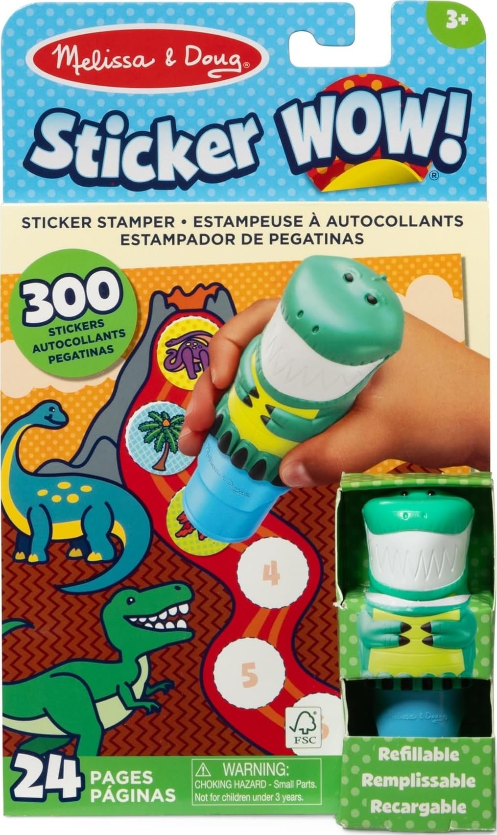 Melissa & Doug Sticker Wow!™ Dinosaur Bundle: 24-Page Activity Book, Refillable Sticker Stamper, Mini Pad, 500 Stickers, Arts and Crafts for Kids Ages 3+