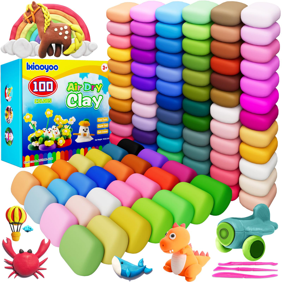 Ixiaoyoo Air Dry Clay, 30 Colors Foam Modeling Clay for School Projects