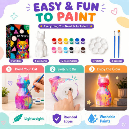 Goodyking Paint Your Own Cat Lamp Kit, DIY Cat Crafts Night Light, Painting Kit Arts & Crafts for Kids Ages 8-12, Art Supplies Birthday Easter Party Holiday Gift for Teens Girls Boys Age 3 4 5 6 7 8+