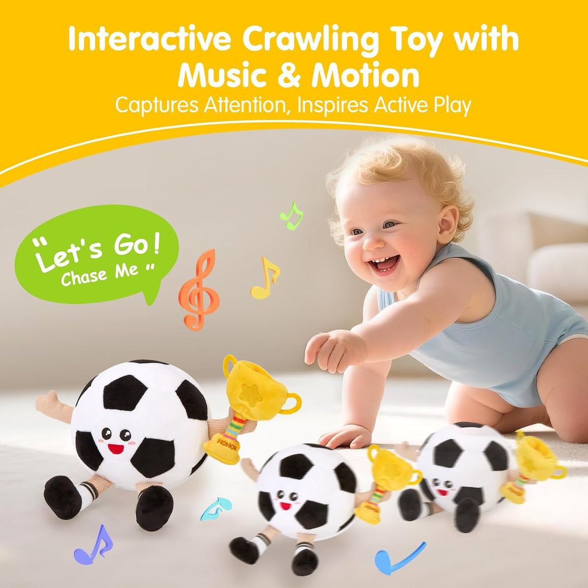 hahaland Musical Baby Soccer Toy for 6-9-12 Month, Plush Tummy Time Ball Toys, Electric Bouncing Infant Toy, Multi-Sensory Stimulation Crawling Talking Early Education Gift for 1 Year Old Boy Girl