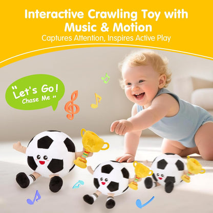 hahaland Musical Baby Soccer Toy for 6-9-12 Month, Plush Tummy Time Ball Toys, Electric Bouncing Infant Toy, Multi-Sensory Stimulation Crawling Talking Early Education Gift for 1 Year Old Boy Girl
