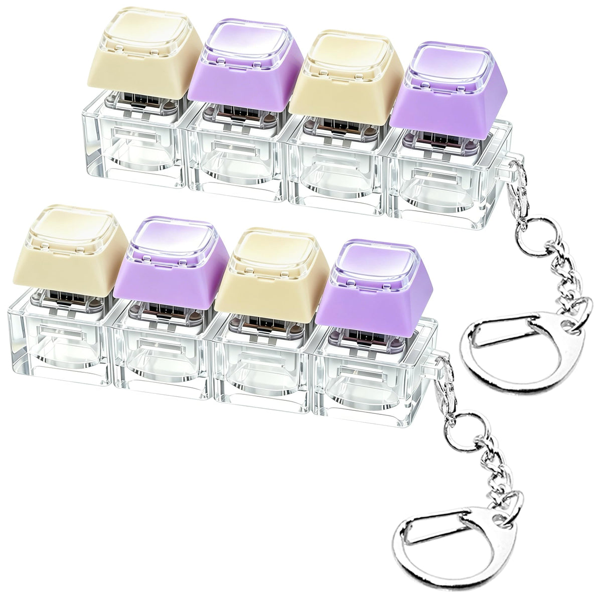 2 PCS Keyboard Fidget Toy, Keyboard Fidget Keychain 4-in-1 Keyboard Decompression Button Finger Clicker Toys, Keychain Button Stress Relief Fidget Gifts to Relief Stress (Transparent)