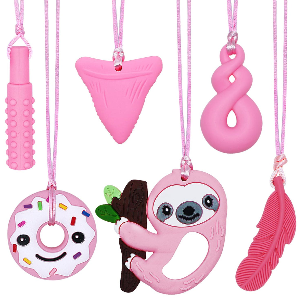 Chew Necklaces for Sensory Kids Boys Girls, Chewy Necklace Sensory Toys for Kids with Autism 6 Pack, Silicone Oral Motor Aids Chew Toys for Children Adults Reduce Fidgeting