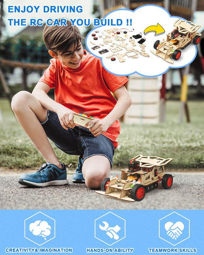 Poraxy STEM Kits for Kids 8-10, STEM Toys for Boys Ages 8-13, Remote Control Car, Wooden 3D Puzzles Science Kits 8-12 Projects Building Model, Birthday Gifts for 9 11 14 Year Old Teen Boys Girls
