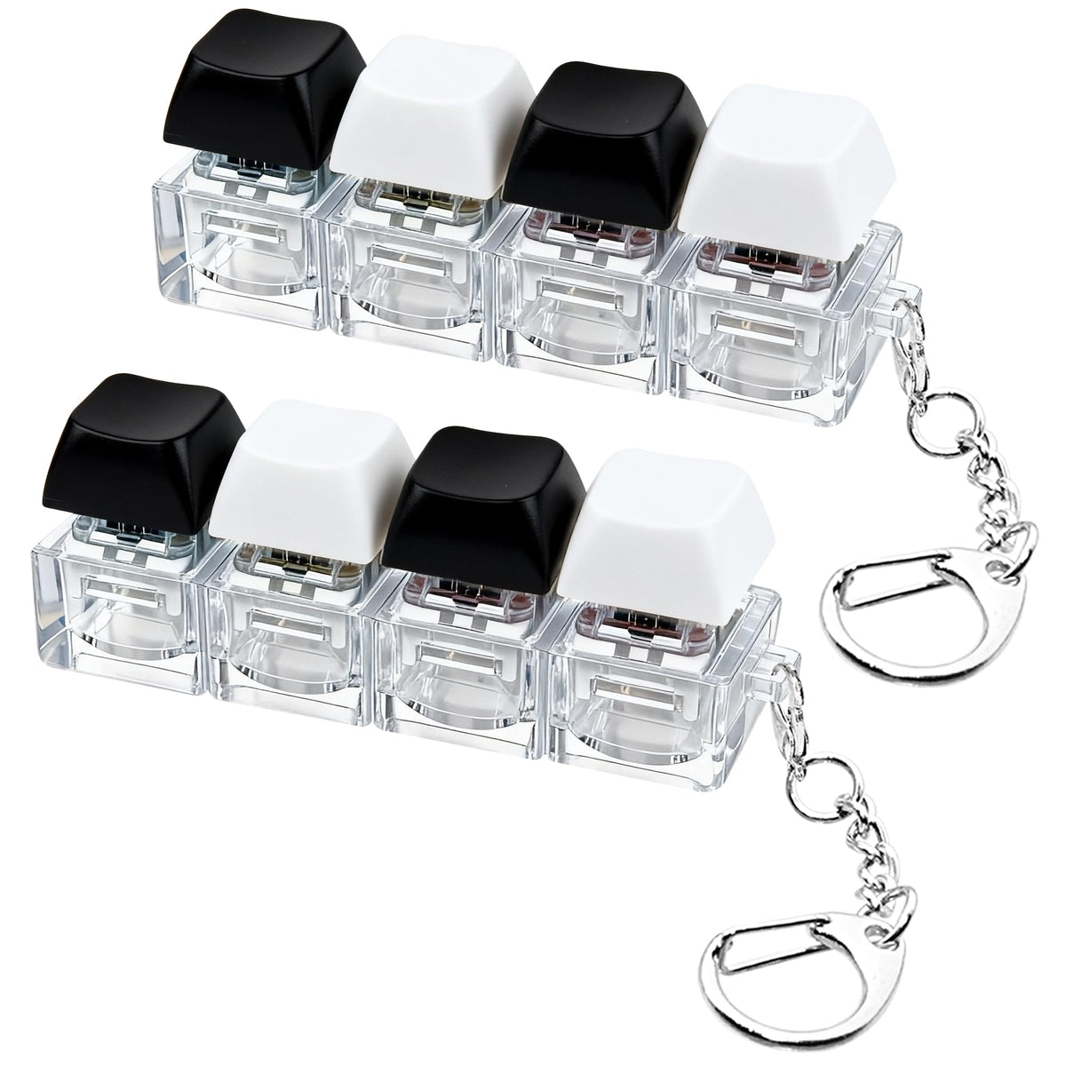 2 PCS Keyboard Fidget Toy, Keyboard Fidget Keychain 4-in-1 Keyboard Decompression Button Finger Clicker Toys, Keychain Button Stress Relief Fidget Gifts to Relief Stress (Transparent)