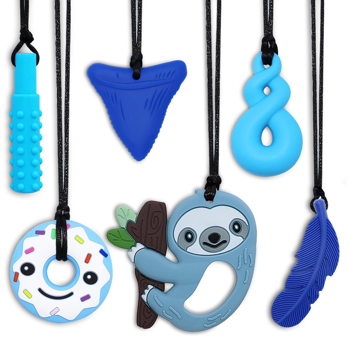 Chew Necklaces for Sensory Kids Boys Girls, Chewy Necklace Sensory Toys for Kids with Autism 6 Pack, Silicone Oral Motor Aids Chew Toys for Children Adults Reduce Fidgeting