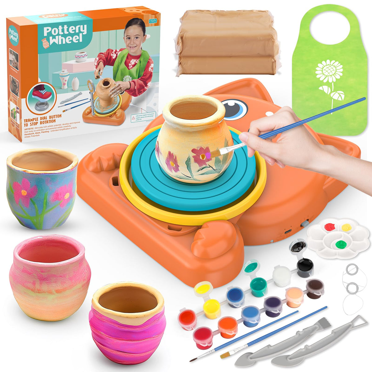 Pottery Wheel for Kids, Pottery Painting Craft Kit Sensory Toy Gift Girl 6+