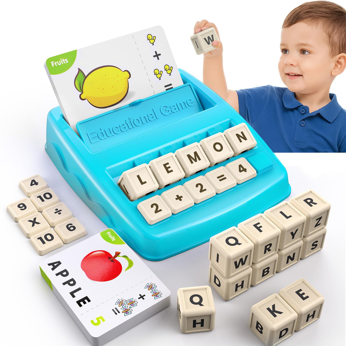 Educational Toys Learning Games for Kids 3-8, Matching Letter Spelling Early Math Game for Preschool& Kindergarten Kids Boys and Girls Light Blue ，Christmas Birthday gift for 4 5 6 7 boys girls