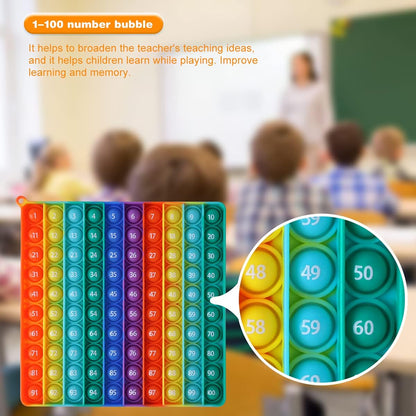 AK-SHIP 7.8in Big Size P0pp Math Toys , Rainbow Square Fidget Ttoy 100bubbles Stress Relieving Fidget Game for Teachers to Create Kinds of Math Manipulatives【with 1-100 Numbers Tables】