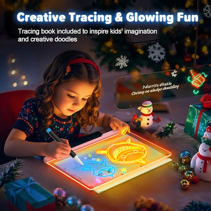 Geokay 16" Rechargeable LED Drawing Board, 9-Color Light Modes, Neon Art Dry Erase Light Up Doodle Glow Pad with Built-in Stand, Sketching Gift Toy for Kids/Girls/Teens, 7 Markers & Tracing Book