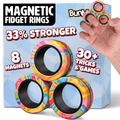 BUNMO Magnetic Fidget Rings – Fidget Toys Adults, Cool Fidgets for Teens, Quiet Fidget Toys, Maximum Strength 8 N50 Magnets, Endless Tricks, Teen Gifts, Fidgets for Kids 8-12, Adult Fidget Toys, Black