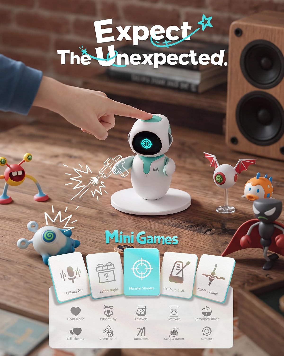 ENERGIZE LAB Eilik –Your Desktop Companion Full of Personality with Expressive Animations & Reactions, Touch-Responsive Play, Mini Games, Robot for Adults & Kids