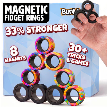 BUNMO Magnetic Fidget Rings – Fidget Toys Adults, Cool Fidgets for Teens, Quiet Fidget Toys, Maximum Strength 8 N50 Magnets, Endless Tricks, Teen Gifts, Fidgets for Kids 8-12, Adult Fidget Toys, Black