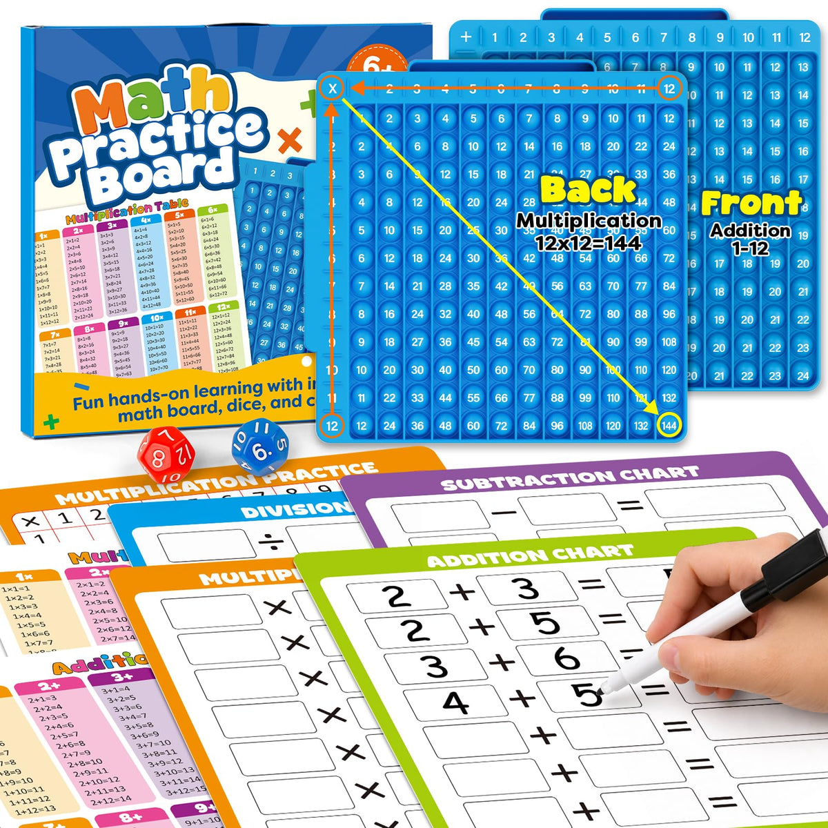 Torlam 332 Math Flash Cards Math Board,Math Games Manipulatives Times Table Chart Fun Learning Interactive Practice Kit for Kids,Multiplication,Division,Addition,Subtraction Flash Card Toys for Kids