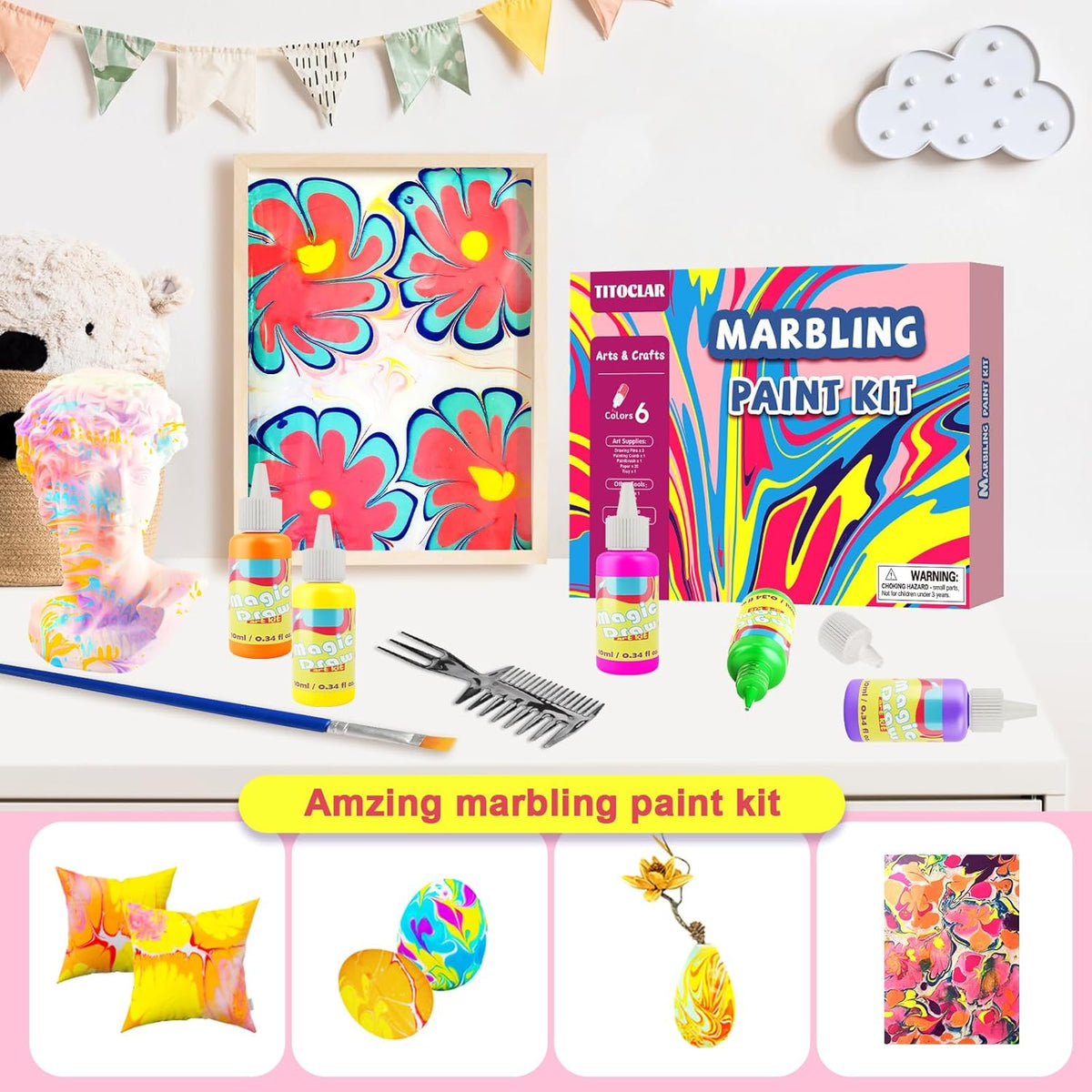 Water Marbling Paint for Kids,Stocking Stuffers for Kids,Birthday Gifts for Kids 3+ Years Old,Arts and Crafts for Girls Boys Ages 8-12 6-8 3-5,STEM Science Toys