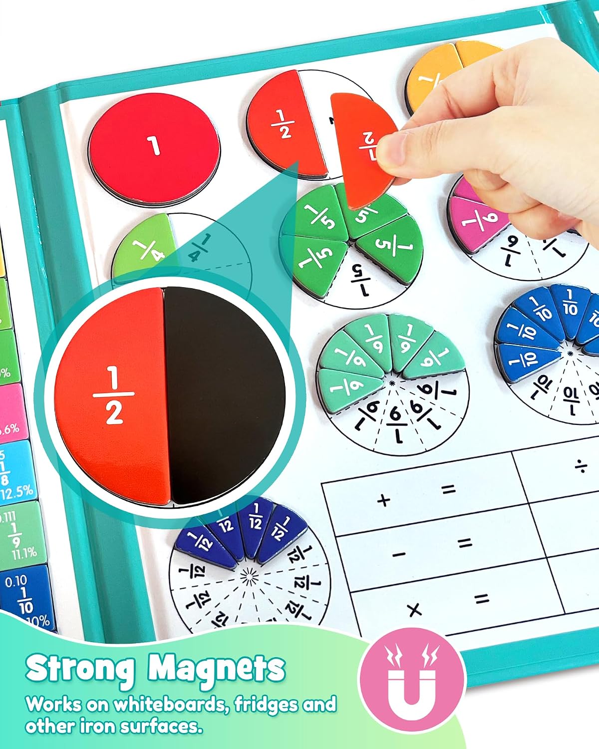Magnetic Fraction Educational Puzzle, Fraction Manipulatives Book